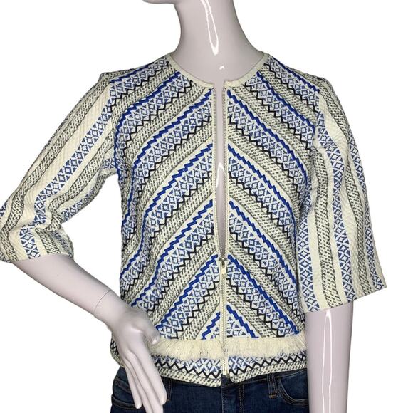 Guess NWT Macadamia Wild Top Sz XS 3/4 Sleeve Blue White - Picture 7 of 15